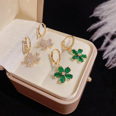 Light Luxury Earrings Green Flower Zircon Earrings - Oasis Bazar