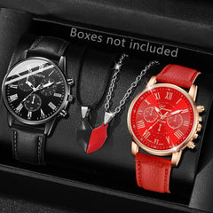 2PCS Set Couple Fashion Casual Leather Watches - Oasis Bazar