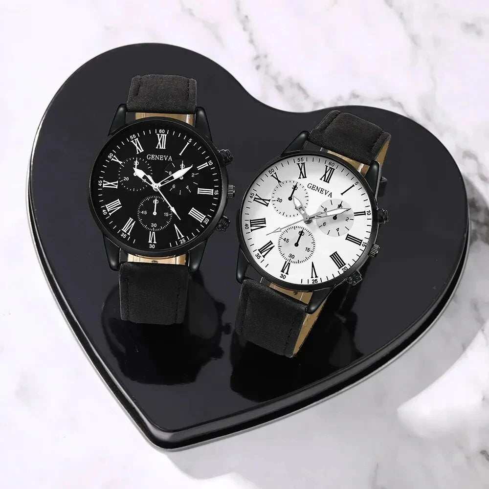 2PCS Set Couple Fashion Casual Leather Watches - Oasis Bazar