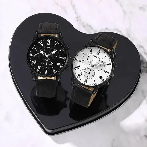 2PCS Set Couple Fashion Casual Leather Watches - Oasis Bazar