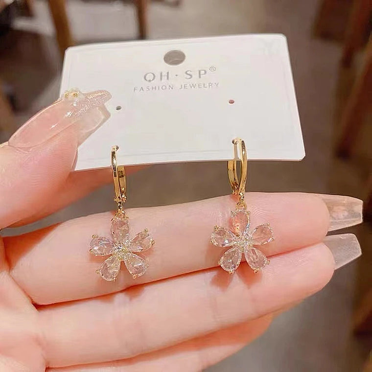 Light Luxury Earrings Green Flower Zircon Earrings