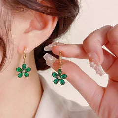 Light Luxury Earrings Green Flower Zircon Earrings - Oasis Bazar