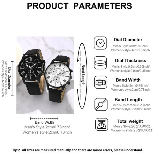 2PCS Set Couple Fashion Casual Leather Watches - Oasis Bazar